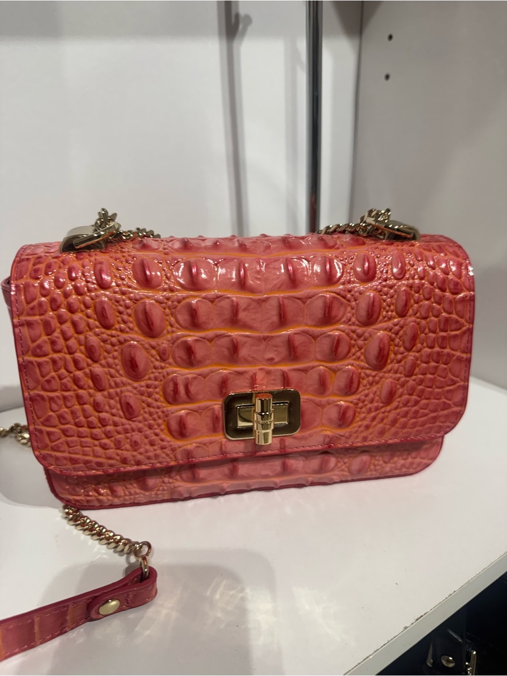 Brahmin Rosa Coral snap dragon Crossbody Bag with Gold Hardware